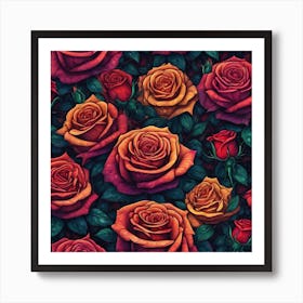 All Roses Colors Flat As Background Centered Symmetry Painted Intricate Volumetric Lighting Be (3) Art Print