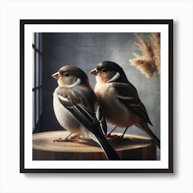 Firefly A Modern Illustration Of 2 Beautiful Sparrows Together In Neutral Colors Of Taupe, Gray, Tan 2023 11 23t012921 Art Print