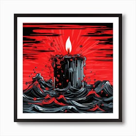 Burning Candle In The Sea Art Print