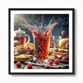 Splash Of Raspberry Juice On The Table Art Print