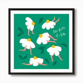 Boho Mindful Fitness Floral Pun 'One Daisy at a Time' - Green Art Print