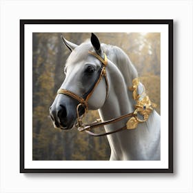 White Horse With Gold Bridle Art Print