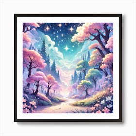 A Fantasy Forest With Twinkling Stars In Pastel Tone Square Composition 30 Art Print