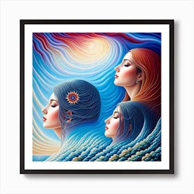 Three Women In The Ocean Art Print