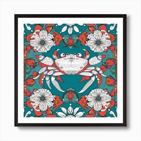 Crabs And Flowers Art Print
