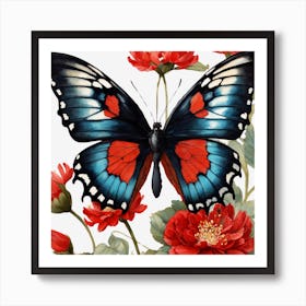 Butterfly On Roses Art Print