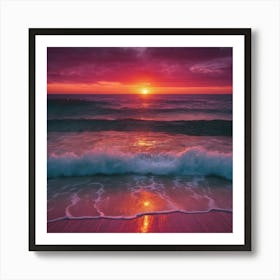 Sunset Over Tropical Beach Waves Art Print