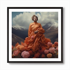 Woman In An Orange Dress Art Print