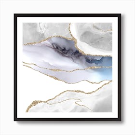 White & Gold Agate Texture 05 Art Print