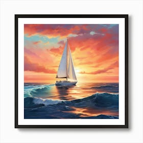 Sailboat At Sunset 10 Art Print