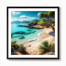 A tranquil and secluded beach with crystal clear turquoise waters.4 Art Print