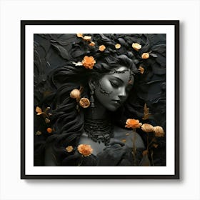 Woman With Flowers Art Print