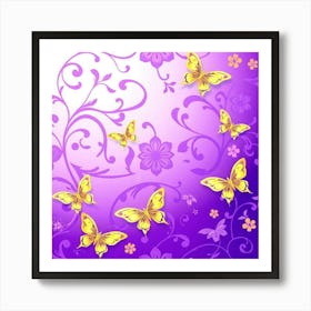 Purple Background With Butterflies Art Print