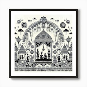 Wedding Ceremony Motif Indian Warli Art Art Print