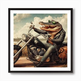 Alligator On A Motorcycle 1 Art Print