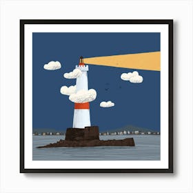 Lighthouse at night Art Print