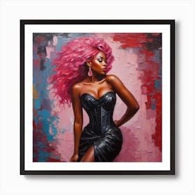 Black Girl With Pink Hair Art Print