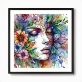 Woman'S Face With Flowers Art Print