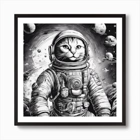 A Cat In Cosmonaut Suit Wandering In Space 2 Art Print