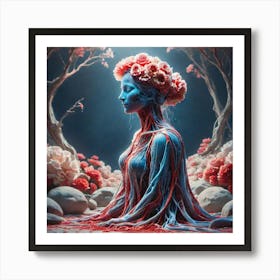 Woman With Flowers On Her Head Art Print