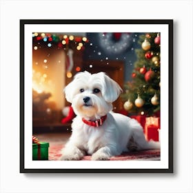 A Fluffy White Maltese Dog With A E9uhnaw Art Print