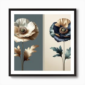 Blue And White Poppy 1 Art Print