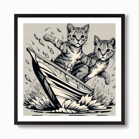 cute Cats On A Boat, swimming cats, travel cats Art Print