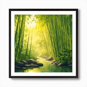 A Stream In A Bamboo Forest At Sun Rise Square Composition 363 Art Print