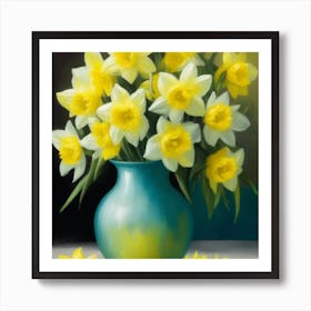 Daffodils In A Blue Vase 6 Art Print