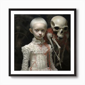 Girl With A Skeleton Art Print