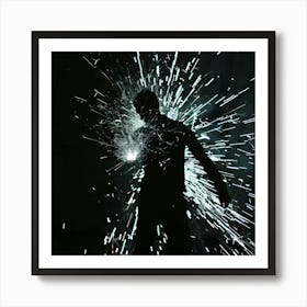 Silhouette Of A Man With A Spark Art Print