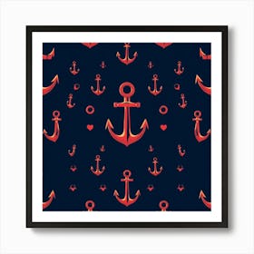 Red anchor pattern Art Print