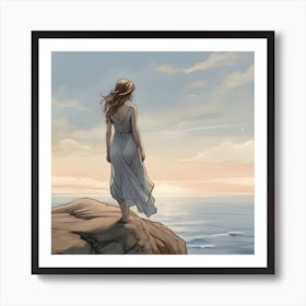 Girl Looking At The Ocean Art Print