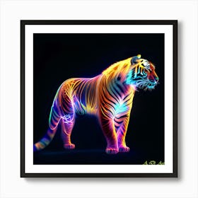 High Quality Glow Neon Color Art of a Beautifully Designed Bengal Tiger Art Print