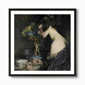 Lady At The Table Art Print