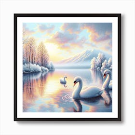 Lake with Swans Art Print