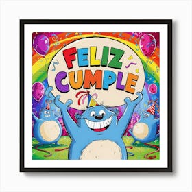 Feliz cumple and Feliz cumpleaños sign means Happy Birthday in Spanish language, Birthday party celebration gift with birthday cake candle colorful balloons best congratulation over light backgroundFeliz Cumple 16 Art Print