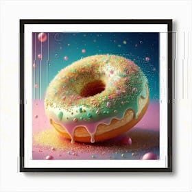 Firefly Whimsical, 3d, Illustration, Donut, Glazed, Porcelain, Gold, Sprinkles, Pastel, Colors, Bite (10) Art Print