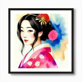 In the Flow of Tradition: Portrait of a Japanese Geisha Art Print