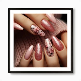 Pink Nails With Roses Art Print