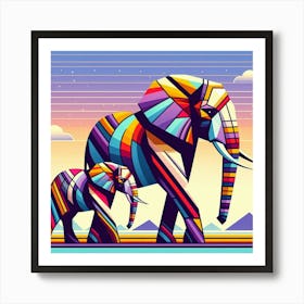 Geometric Guardians Elephants Art Print