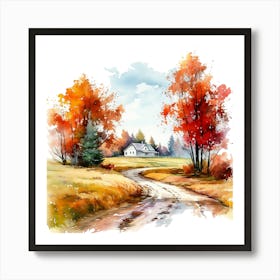 Watercolor Of Autumn Landscape Art Print