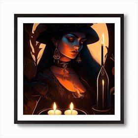 Dark Gothic Girl With Candles Art Print