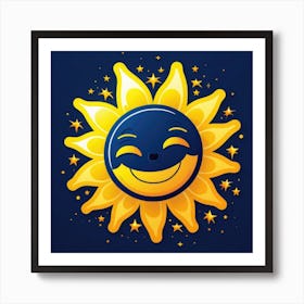 Lovely smiling sun on a blue gradient background 26 Art Print