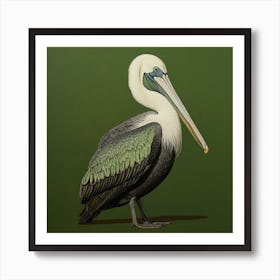 Ohara Koson Inspired Bird Painting Brown Pelican 3 Square Art Print