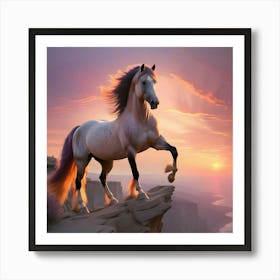 Horse Standing On The Cliff Art Print