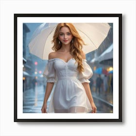 Beautiful Girl In Rain Art Print