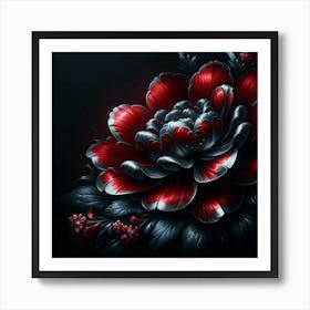 Red Flower On Black Background Art Print