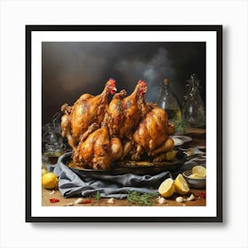 Chickens On A Platter Art Print