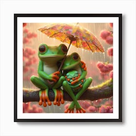 Frogs In The Rain Art Print